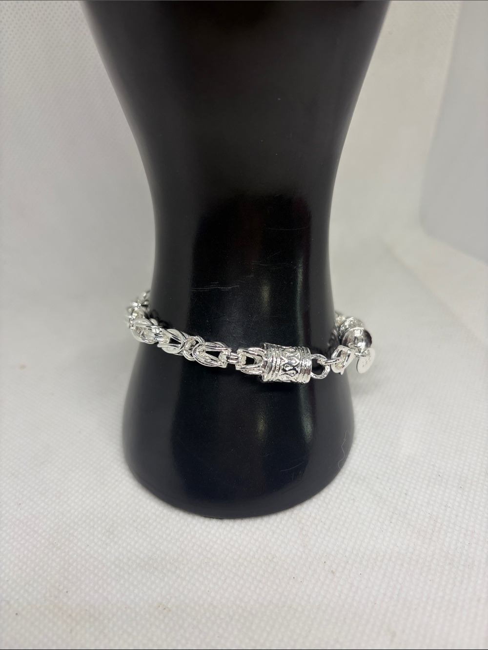Sterling Silver Chain Link Bracelet with Scroll Work Clasp - Picture 2 of 6